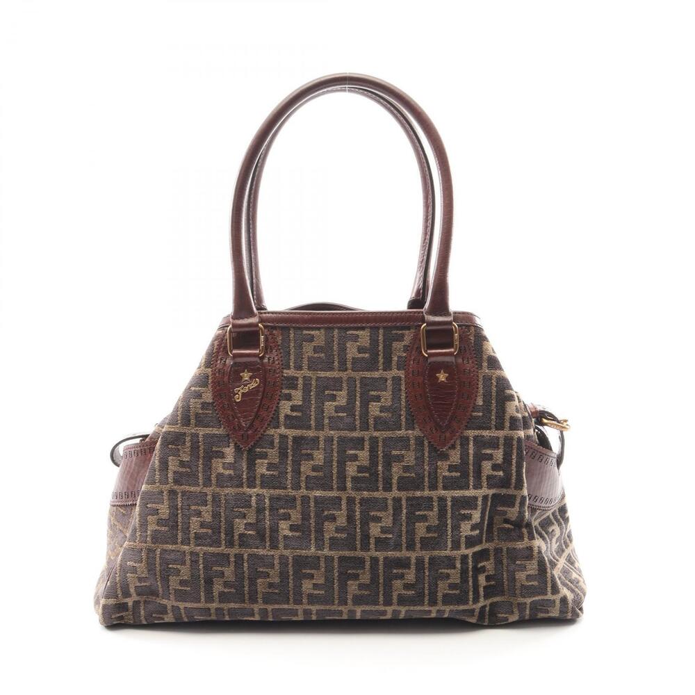 Fendi Etnico Zucca Tote Bag Leather Brown